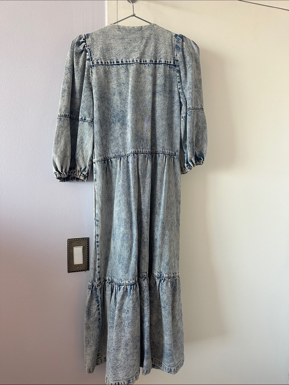 Sea New York Washed Blue Denim-Puff Sleeve Maxi Dress - Picture 2 of 4